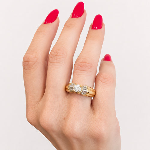 Bague 57 Vintage - Bague en or jaune 18 carats et diamants 58 Facettes 32184