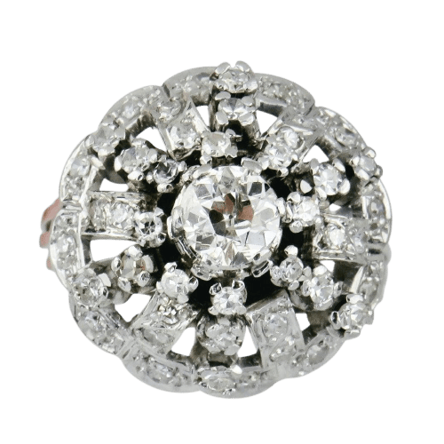 Bague 59 Bague en platine avec diamants et pierre centrale 58 Facettes 1841
