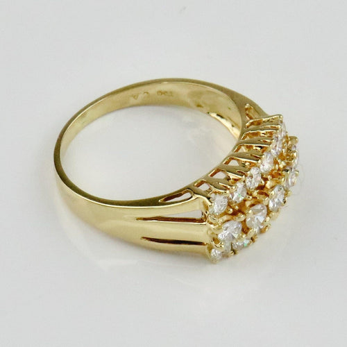 Bague 56 Bague cocktail en or jaune 750 pavée de trois rangées de diamants 58 Facettes 1828