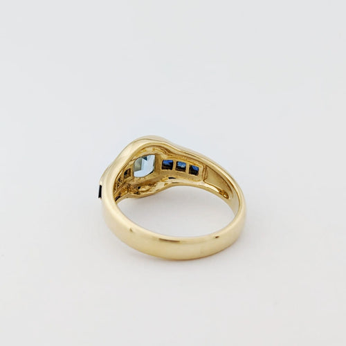Bague 54 Bague en or jaune 18 carats avec aigue-marine et saphirs 58 Facettes 33702