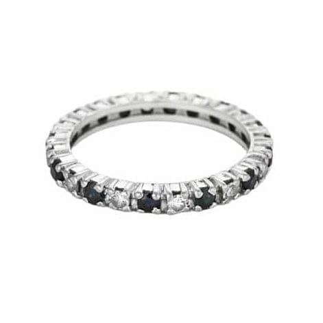 Bague 53 Alliance américaine en or gris 750 sertie de diamants et saphirs 58 Facettes NAR0073