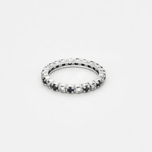 Bague 53 Alliance américaine en or gris 750 sertie de diamants et saphirs 58 Facettes NAR0073