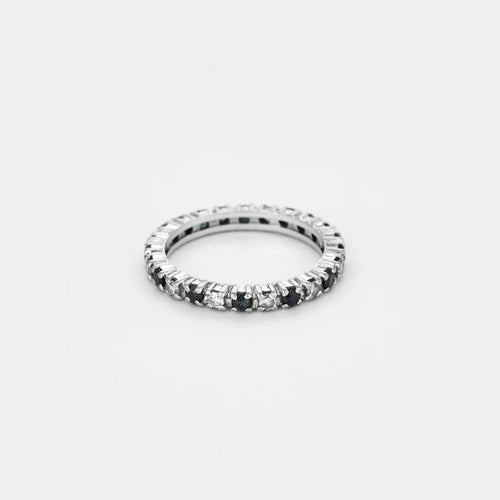 Bague 53 Alliance américaine en or gris 750 sertie de diamants et saphirs 58 Facettes NAR0073