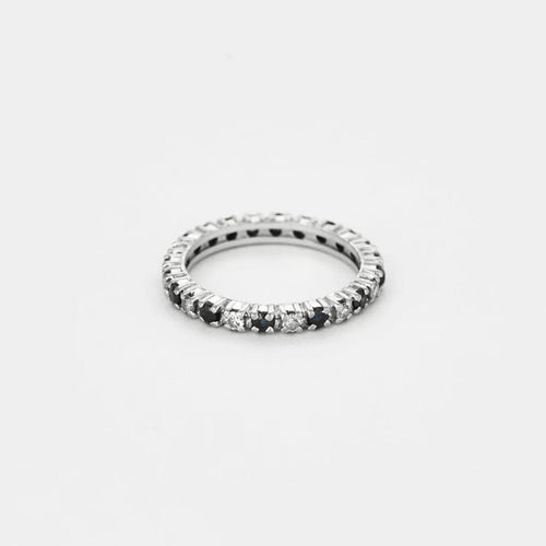 Bague 53 Alliance américaine en or gris 750 sertie de diamants et saphirs 58 Facettes NAR0073