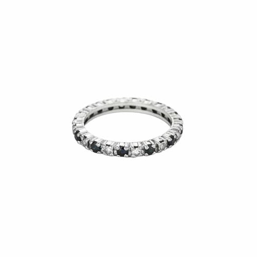 Bague 53 Alliance américaine en or gris 750 sertie de diamants et saphirs 58 Facettes NAR0073