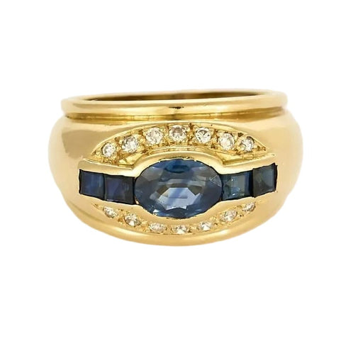 Bague 50 Bague jonc en or jaune 18K avec saphir 0,90 ct et diamants 58 Facettes REU1222