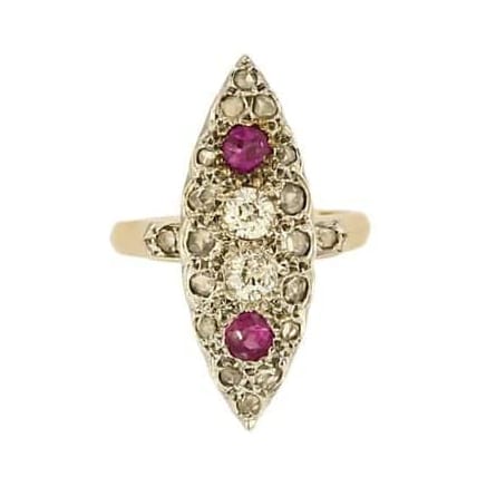 Bague 42.5 Bague marquise en or jaune et or blanc 18K avec diamants et saphirs roses 58 Facettes HOU5528