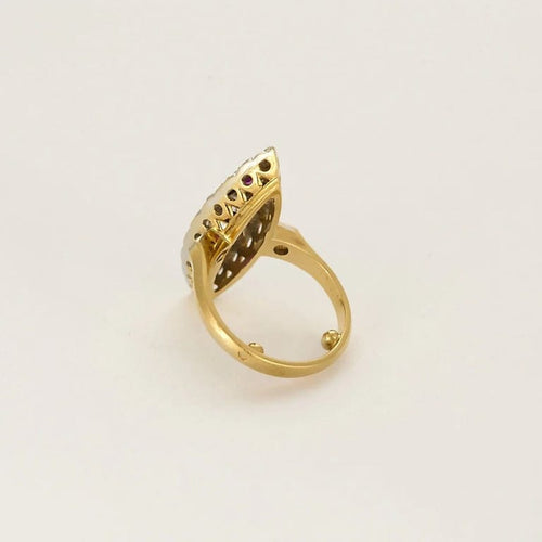 Bague 42.5 Bague marquise en or jaune et or blanc 18K avec diamants et saphirs roses 58 Facettes HOU5528