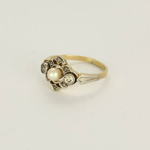 Bague 50.5 Bague de jeune fille en or jaune et or blanc 18K, diamants et perle de culture 58 Facettes SQU3784X5