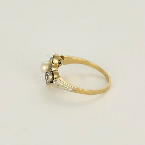 Bague 50.5 Bague de jeune fille en or jaune et or blanc 18K, diamants et perle de culture 58 Facettes SQU3784X5