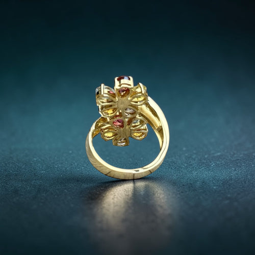 Bague 59 Bague florale en or jaune 18 carats, diamants et pierres fines multicolores 58 Facettes 237