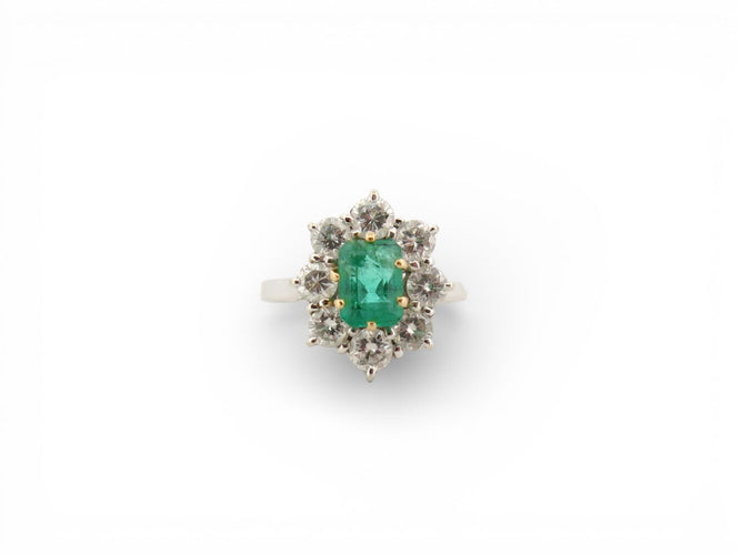 Bague 51 Bague marguerite T51 en or blanc 18k avec émeraude et diamants 58 Facettes 272543