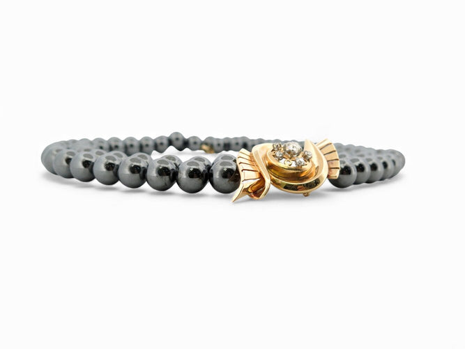 Collier Collier double rangs perles d'hématite noires en or jaune 18k et diamants 0,67 ct 58 Facettes 272071