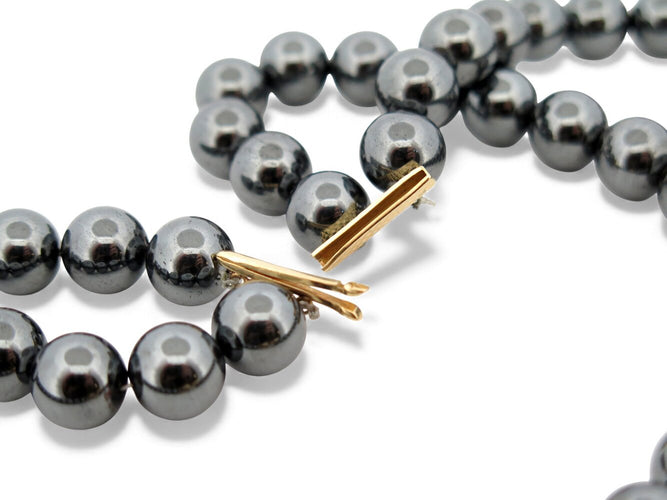 Collier Collier double rangs perles d'hématite noires en or jaune 18k et diamants 0,67 ct 58 Facettes 272071