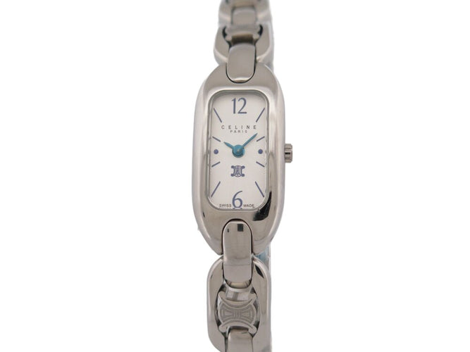 Montre Celine Macadam Triomphe - Montre classique quartz 35 mm en acier palladié 58 Facettes 267061