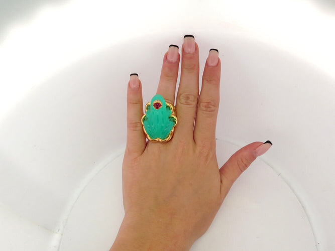 Bague 52 EVA SEGOURA - Bague Grenouille en or jaune 18k, rubis et diamants 58 Facettes 270130