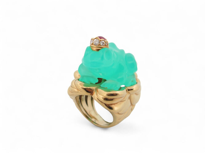Bague 52 EVA SEGOURA - Bague Grenouille en or jaune 18k, rubis et diamants 58 Facettes 270130