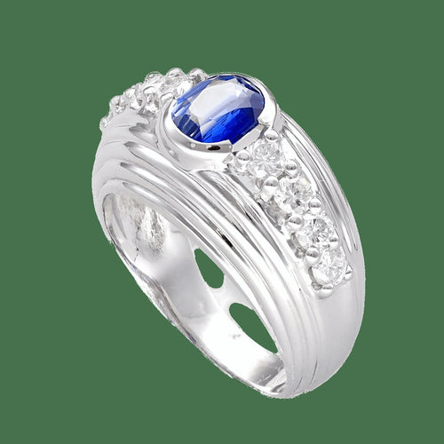 Bague 56 Bague en or gris 18 carats avec saphir de Ceylan et diamants, taille 56-57 58 Facettes FB07144