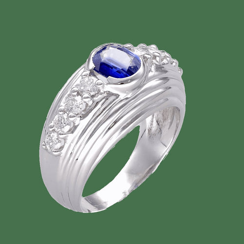 Bague 56 Bague en or gris 18 carats avec saphir de Ceylan et diamants, taille 56-57 58 Facettes FB07144