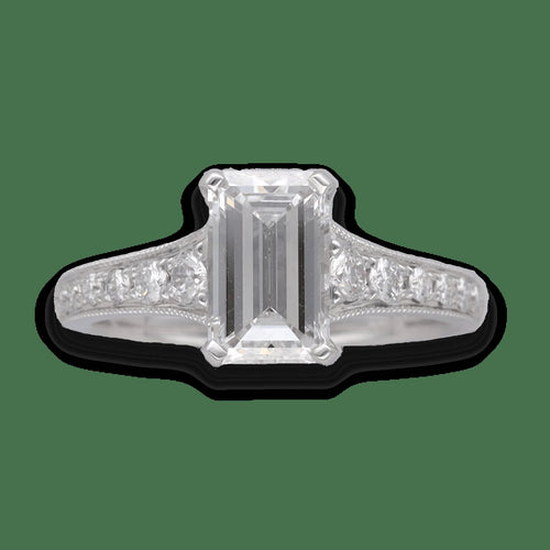 Bague 52 Solitaire - Bague en or gris 18 carats avec diamant taille émeraude 1,51 ct 58 Facettes FB09091-FB09120