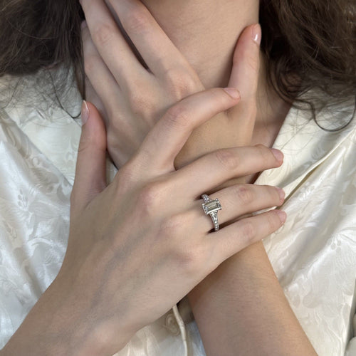 Bague 52 Solitaire - Bague en or gris 18 carats avec diamant taille émeraude 1,51 ct 58 Facettes FB09091-FB09120