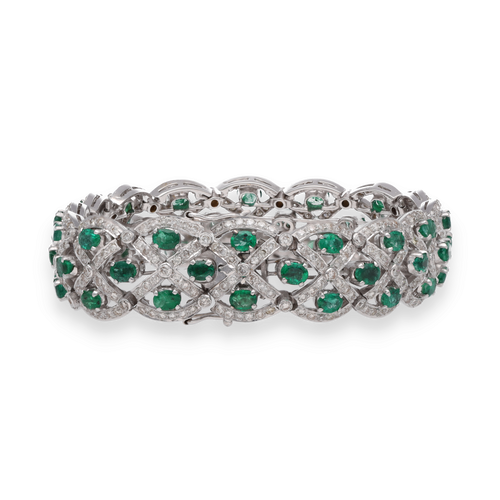 Bracelet Bracelet en or gris 18 carats avec émeraudes et diamants H-VS 58 Facettes FB09597