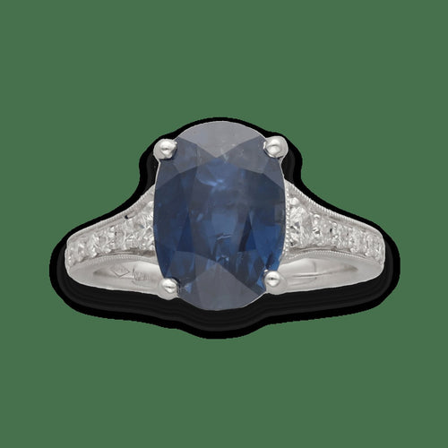 Bague 53 Bague en or gris 18K avec saphir de Siam 5,72 ct et diamants 58 Facettes FB09849-FB09792