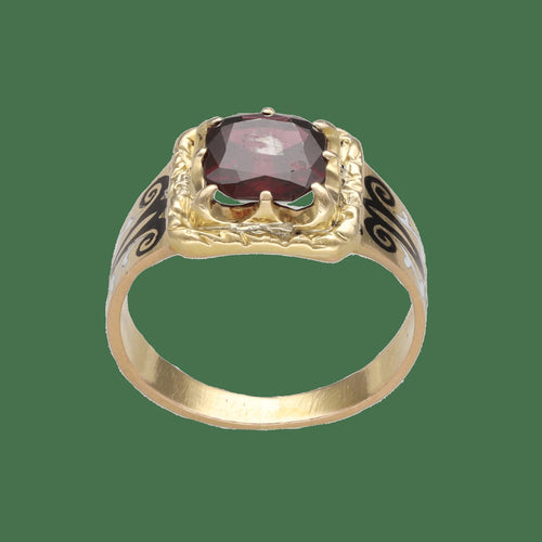 Bague 54 Bague chevalière Napoléon III en or jaune 18K avec émail et grenat, taille 54 58 Facettes FB10425