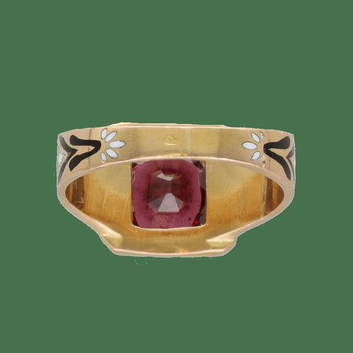 Bague 54 Bague chevalière Napoléon III en or jaune 18K avec émail et grenat, taille 54 58 Facettes FB10425