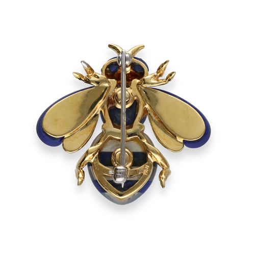 Broche Broche Abeille – Or Jaune 18k – Lapis-Lazuli et Nacre – Vers 1980 58 Facettes FB10877