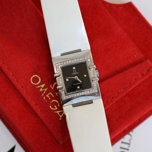 Montre Omega Constellation Quadra - Montre dame en or et acier sertie de diamants 58 Facettes FB10854