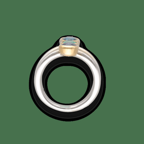 Bague 57 Bague trilogie en or gris et jaune 18 carats avec émeraude, saphir et topaze 58 Facettes FB11085