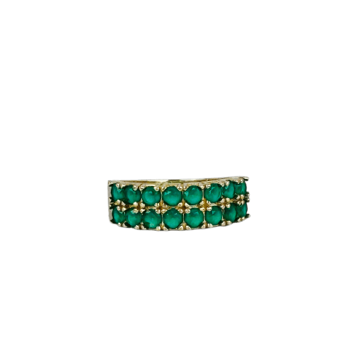 Bague 52 Bague vintage en or jaune 14k sertie d’émeraudes rondes 58 Facettes 2601022