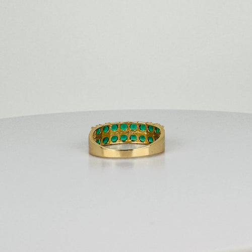 Bague 52 Bague vintage en or jaune 14k sertie d’émeraudes rondes 58 Facettes 2601022