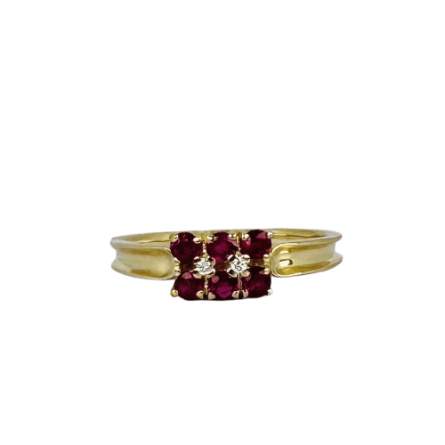 Bague 59 Bague vintage en or jaune 18k avec rubis et diamants 58 Facettes 2601012