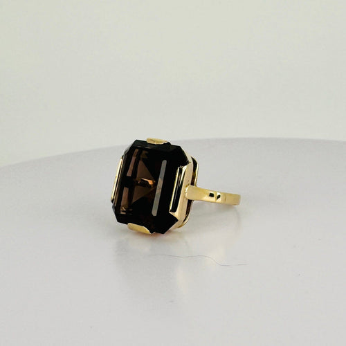 Bague 54 Bague vintage en or jaune 14k avec quartz fumé 58 Facettes 2512029