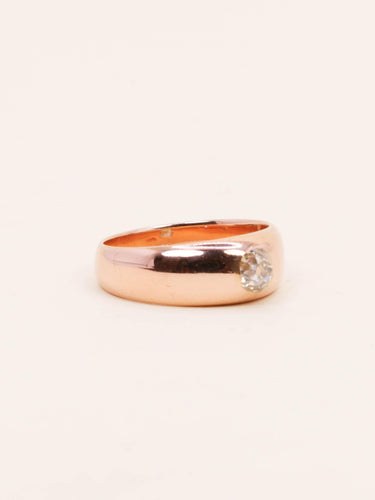 Bague 53.5 Bague jonc en or rose 18 carats avec diamant taille ancienne 0,40 ct 58 Facettes 1176.4