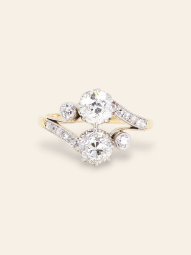 Bague 56 Belle Époque - Bague toi et moi en or 18k et platine, diamants 2 ct 58 Facettes 1200.5