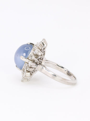 Bague 51.5 Bague marguerite en platine, saphir étoilé de Ceylan 12,34 ct et diamants 58 Facettes 1131.1