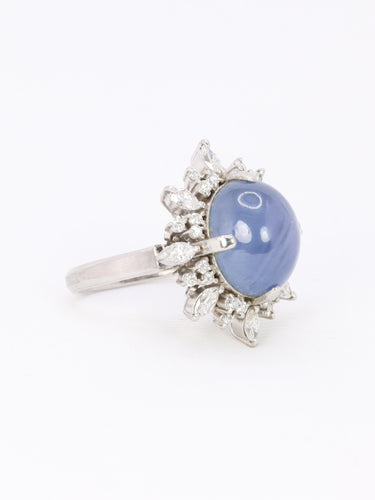 Bague 51.5 Bague marguerite en platine, saphir étoilé de Ceylan 12,34 ct et diamants 58 Facettes 1131.1