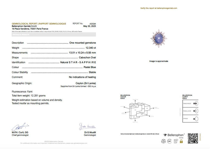 Bague 51.5 Bague marguerite en platine, saphir étoilé de Ceylan 12,34 ct et diamants 58 Facettes 1131.1