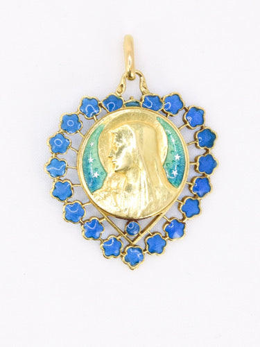 Pendentif BECKER Médaille Art Nouveau Coeur émail bleu 58 Facettes 1153.11