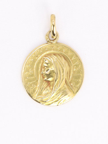 Pendentif Médaille ancienne Vierge de profil en or jaune 58 Facettes 1182.2