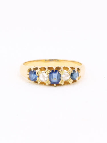 Bague 46 Bague jarretière en or jaune 18k, saphirs et diamants taille rose 58 Facettes 1181.4