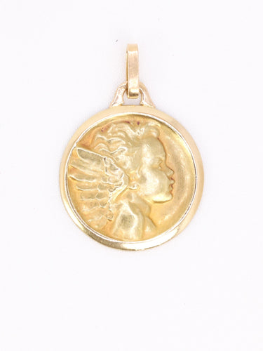 Pendentif Médaille religieuse ange en or jaune 18 carats 58 Facettes 1179.3