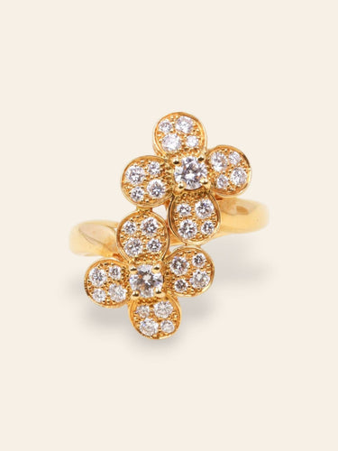 Bague 53 Van Cleef & Arpels - Bague double trèfle en or jaune et diamants 58 Facettes 1217
