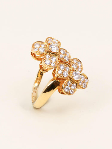 Bague 53 Van Cleef & Arpels - Bague double trèfle en or jaune et diamants 58 Facettes 1217
