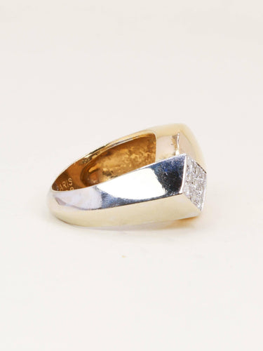 Bague 50 Fred - Bague bicolore en or jaune et or blanc 18k pavée de diamants 58 Facettes 1216.5