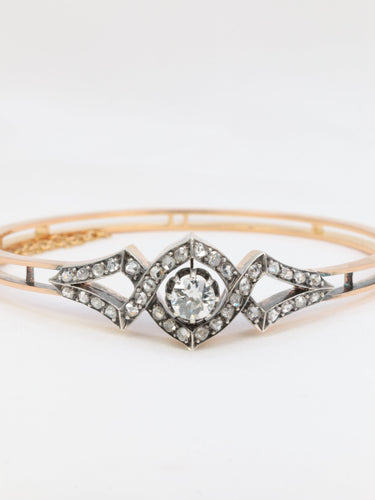 Bracelet Bracelet jonc or rose diamants taille ancienne 58 Facettes 664