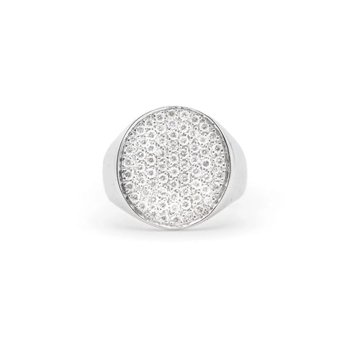 Bague 57 Bague chevalière pavée de diamants en or blanc 18 kt 58 Facettes 7242